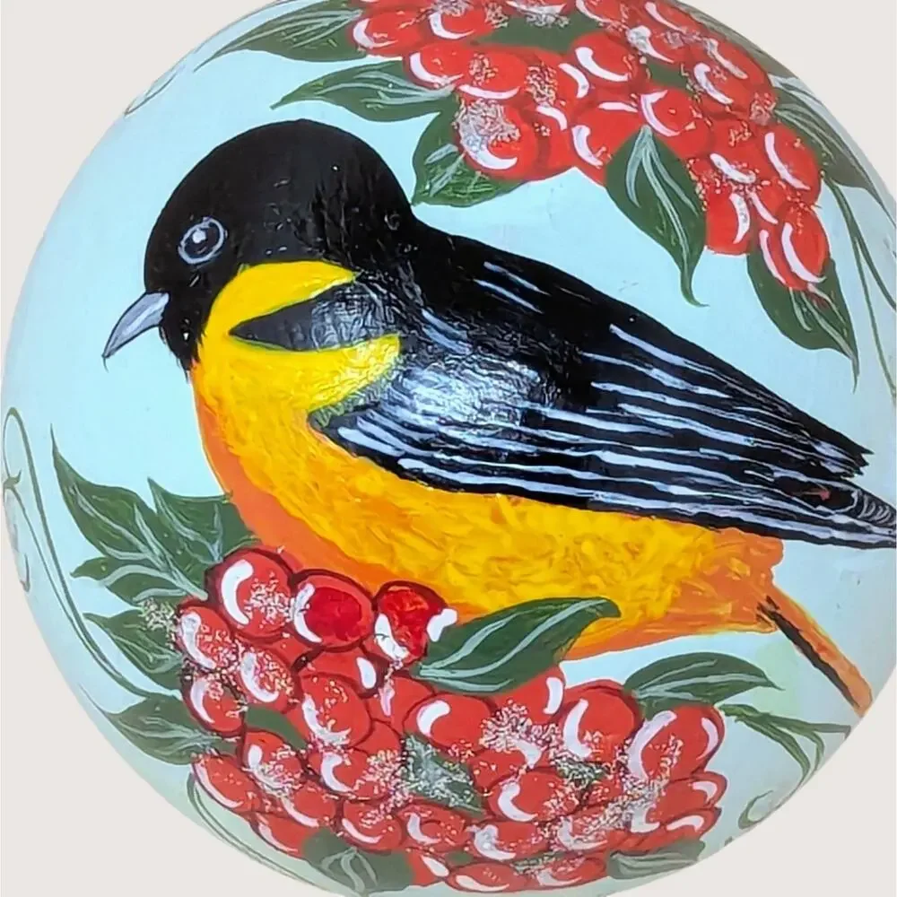 Vintage Hand Painted Baltimore Oriole Glass Christmas Ornament